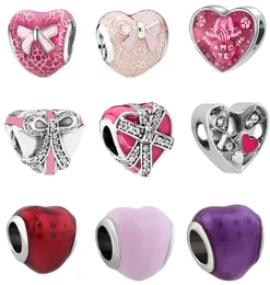 free shipping silver pink rose red purple heart beads charms fit european style bracelet J0144653964
