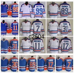 c2604 Herren Vintage 99 Wayne Gretzky 11 Mark Messier Hockey-Trikots 17 Jari Kurri 31 Grant Fuhr 30 Bill Ranford 89 Sam Gagner 7 Paul Coffey genähtes blaues Heimtrikot M-XXXL