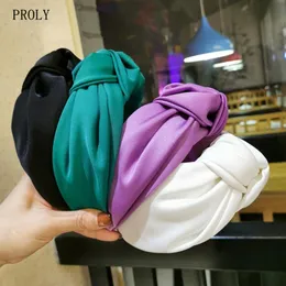 Headwear Hair Accessories PROLY Fashion Women Headband Adult Wide Side Solid Color Hairband Center Knot Turban Casual Wholesale 230605