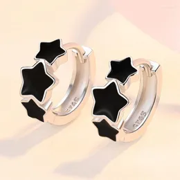 Hoop Earrings Fashion 925 Sterling Silver For Women Sweet Temperament Black Star Ear Hoops Jewelry Lady Anniversary Accessories Gifts
