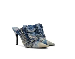 2023 donna donna sandali in vera pelle tacchi alti saccheggio estivo pantofola a punta tasca con cerniera tasca da sposa jeans denim abito gladiatore scarpe casual taglia 34-43