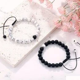 2pcs/مجموعة الأساور المحفوفة بالملفرة من الأساور الطبيعية الحجر الطبيعي yingyang lava bead bracelet yoga barkles friend friend Jewelry زوجين هدية