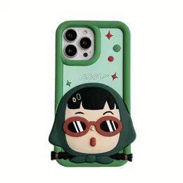 3D Cool Girl Phone Case Para IPhone 14Pro Max 13Plus 12 11 X XR/XS INS Style Cartoon Cute Silicone Shockproof Cover