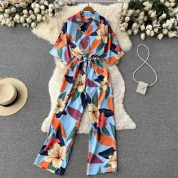 Womens Jumpsuits Rompers All In One Jumpsuit Women High Waist Bodysuits Woman for Short Sleeve Floral Print Overalls Drop 230605