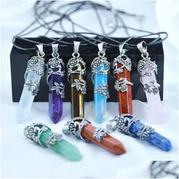 Pendant Necklaces Flower Charm Nature Stone Hexagon Prism Pendants Amethyst Opal Quartz Crystal Healing Fashion Jewelry For Women Me Dhvie