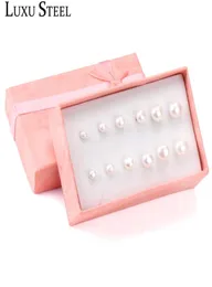 LUXUSTEEL PinkWhite Freshwater Pearl Stud Earring Sets Stainless Steel 6pairsBoxes Earrings For Women Pendientes Mujer Party8352894