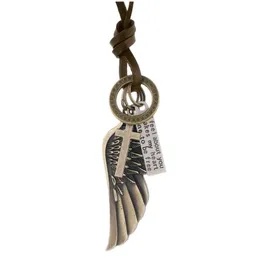 Collane con ciondolo Collana con ala d'angelo retrò Lettera ID Anello Corss Fascino Catena in pelle regolabile per donna Uomo Gioielli di moda Regalo D Dhfcn