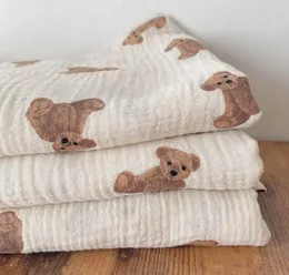 Bear Print Baby Blankets Newborn Muslin Cotton Gauze Swaddle Wrap Bedding Infant Girls Boys Sleeping Blanket Babies Accessories 2 Layer