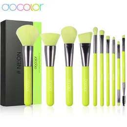 Pincéis Docolor Neon 10pcs Pincéis de Maquiagem Conjunto Rosto Fundação Pó Sombra de Olho Sobrancelha Kabuki Blending Brush Beleza Ferramentas Cosméticas