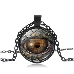 Pendant Necklaces Dragon Eye Time Gemstone Necklace Sier Bronze Glass Cabochon For Women Men Fashion Jewelry Drop Delivery Pendants Dhthl