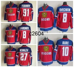 c2604 2002 Team Russia Hockey Maglie 8 ALEXANDER OVECHKIN 10 PAVEL BURE 91 SERGEI FEDOROV 27 ALEX KOVALEV 8 IGOR LARIONOV Maglia Rossa Home Uomo