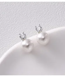 Stud Earrings White Pearl Bridal Bridesmaid With CZ Crystal Wedding Jewelry & Birthday Gift