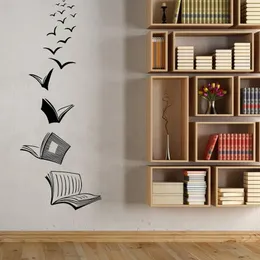 Library Background Wall Sticker Open Book Fly Birds Removable Wall Sticker Study Bedroom Wall Sticker Home Decoration