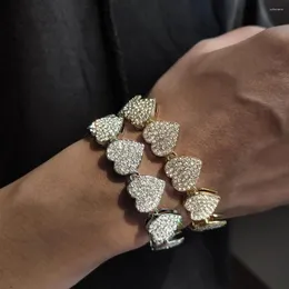 Urok Bracelets Bling Out Out Heart Crystal Tennis Link dla mężczyzn Kobiety Hip Hop Rhinestones Kubańska biżuteria bransoletka