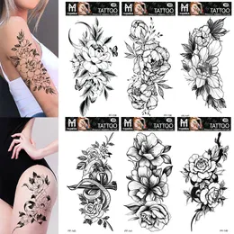Temporäre Tattoos Sexy schwarze Blume für Frauen Oberschenkel Männer Armmanschette Rose realistische gefälschte 3D Tatoos Unterarm Tattoo Aufkleber 230606