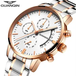 relogio masculino Mens Watches Top Brand Luxury GUANQIN Chronograph Luminous Clock Men Sport Stainless Steel Quartz Wrist Watch192p