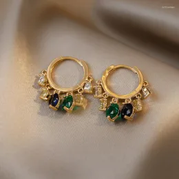 Orecchini a cerchio Verde Blu Zircone Appeso Per Le Donne Colore Oro Lusso Sposa Matrimonio Accessori Per Orecchie Eleganti Gioielli Per Feste