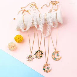 Pendant Necklaces Kissme Four-type Unique Acrylic Pearl Multicolor Enamel Resin Moon Star Sun For Women Gifts Gold Color Jewelry