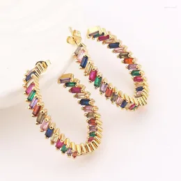 Hoop Earrings Luxury Chic Gold Color Rainbow CZ Big Circle Round Charms For Women 2023 Statement Boho Female Jewelry