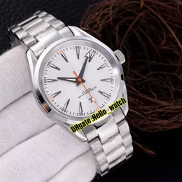 Novo Aqua Terra 150M 220 10 41 21 02 001 Relógio masculino automático Branco Textura Dial Branco Laranja Mãos A2813 Pulseira de aço inoxidável 205 anos