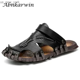 Mikrofiber deri yaz nefes alabilen sıradan kayma düz erkek sandalet plaj sandal insan ayakkabı sandles sandalen heren konfor yumuşak l230518