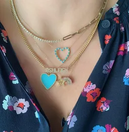Colliers pendentif coeur classique pour femmes filles bijoux de mode Turquoises Cz collier de charme pavé avec petite chaîne pour mariage Gif4007875