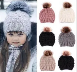 Infant Baby Soft Knit Cap Toddler Kids Beanie Pom Fur Hats Child Mohair Cotton Caps Children Crochet Solid Hat Baby Winter PomPom 2618071