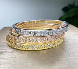 2023 Lüks Top İnce Marka Pure Sterling Gümüş Takı Kadınlar İçin Kolay Kilit Bileklik Gül Sarı Altın Tam Elmas Aşk Bangly Düğün Nişan Vidası Braceletaaa