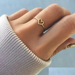 Pierścienie zespołowe minimalistyczny pierścionek miłosny w kształcie serca dla kobiet dobry przyjacielu Prezent Rose Gold Lovers Prosty palec Knuckles Rozmiar 5 11 Drop Gelive Dhons