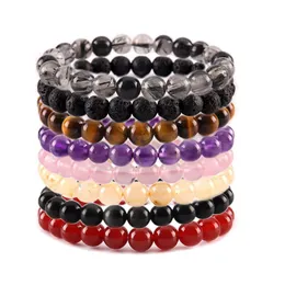 Perlé 8Mm Pierre Naturelle Brins Bracelet Cristal Améthyste Turquoise Oeil De Tigre Bracelets Pour Femmes Hommes Bijoux De Mode Volonté Et Sable Dh3Du