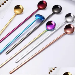 Spoons Long Handle Tirring Scoops Stainless Steel Coffee Ice Scoop Mug Cup Spoon Home Kitchen Coffeeware Drop Delivery Garden Dining Dhlxf