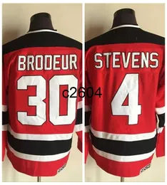 c2604 Vintage New Jersey 4 Scott Stevens 30 Martin Brodeur Hockey-Trikots Herren Heimtrikot mit roten Nähten C-Patch