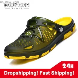 Summer Men Hollow Casual Breathable Slippers Outdoor Sports Beach Shoes Garden Light Weight EVA Double Color Jelly Flip Sandals L230518