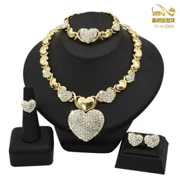 Dubai Gold Bridal Color Jewellery 18K Brasilian 4 Halsband Real African Gold Plated Women Bling Wedding Jewelry Set