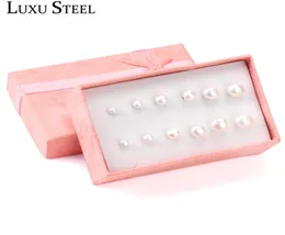 LUXUSTEEL PinkWhite Freshwater Pearl Stud Earring Sets Stainless Steel 6pairsBoxes Earrings For Women Pendientes Mujer Party4177443