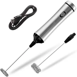 Blandare USB -avgiftsbelagd dubbelfjäder Whisk Head Electric Milk Frorer Rostfritt stål Handhållen mjölkskummel Mixer Två hastigheter