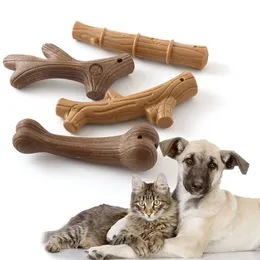 Ny Pet Dog Chew Toy Molar Teeth Clean Stick Intressant Pine Wood Söt Benform Hållbar bett Stick Interactive Training Tools