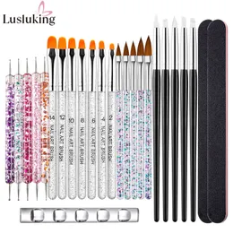 Nail Brushes Acrylic Art French Liner UV Gel Dotting Carving Pen Painting Tool Manicurist Full Set Brush with Penholder 230606