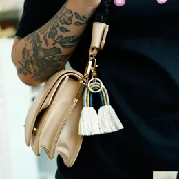 Ключевые кольца ручной работы Boho Rainbow Tassel Bag Vange Gold Baychain Holder Fashion Sirew Will и Sandy Drop Deliver Dh65q