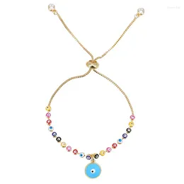 Link Bracelets ZHINI Personality Design Gold Color Adjustable Chain Bangles For Women Ethnic Colorful Eye Pendant Bracelet Jewelry Gift