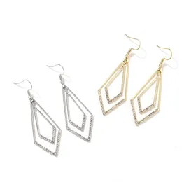 Dangle Chandelier Layered Paved Cz Crystal Open Rhombus Earrings For Women Trendy Gold Filigree Geometric Double Kite Arrow Drop D Dhgl5