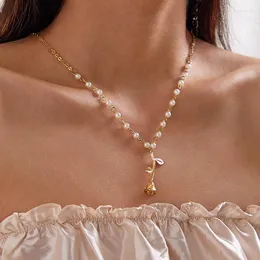 Choker Huatang Korean Style Pearl Necklace Rose Bouquet Pendant Single Layer Women's Neck Chain13330