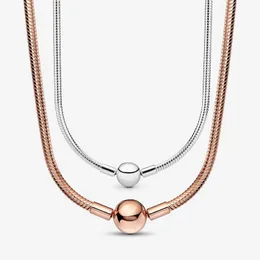 Women Mens Snake Chain Necklace for Pandora 925 Sterling Silver Party Jewelry designer Necklaces 18K Rose Gold Couple necklace with Original Box Set wholesale