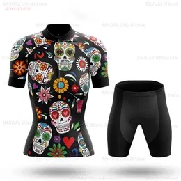 Bisiklet Jersey, renkli şeker kafatasının kiti kısa kollu yaz kıyafetleri nefes alabilen triatlon takım elbise 230605