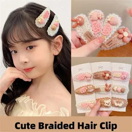 Accessori per capelli 3/pz/set bambini carino colore caffè cartone animato fiore fiocco ornamento clip rosa ragazze treccia dolce forcine bambino