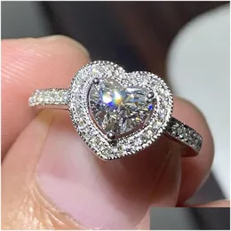 Cluster Ringe Liebe Herz Zirkon Diamant Ring Band Romantische Verlobung Hochzeit Für Frauen Mädchen Mode Edlen Schmuck Drop Lieferung Dhwwr