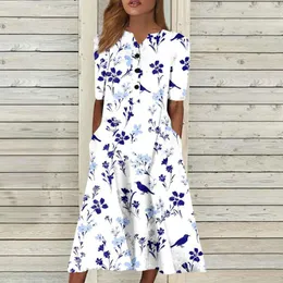 Casual Dresses Plus Size Summer Outfits Women Printed Short Sleeve Dress Pocket Skirt Long Women'S Vestidos