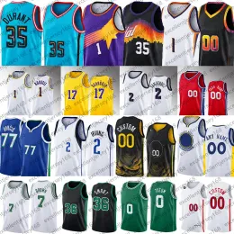 Durant 35 Basketbol Formaları Luka Doncic Kyrie Irving Basketbol Jersey Dirk Nowitzki Maverick City 77 11 Mavi Siyah Baskı 77 Doncic 2 Anthony 3 Davis 6