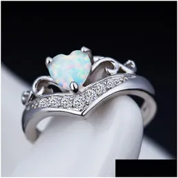Pierścienie klastra OPAL Diamond Serce Pierścień Women Wedding zaręczynowy Moda Jewerly Gift 080354 DROP BINECTRY DHKQT