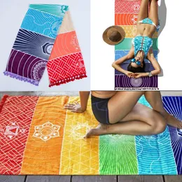 Yogamattor Polyester Böhmen vägg hängande Indien mandala filt 7chakra färgade tapestry regnbågband reser sommarstrand yogamat 230605